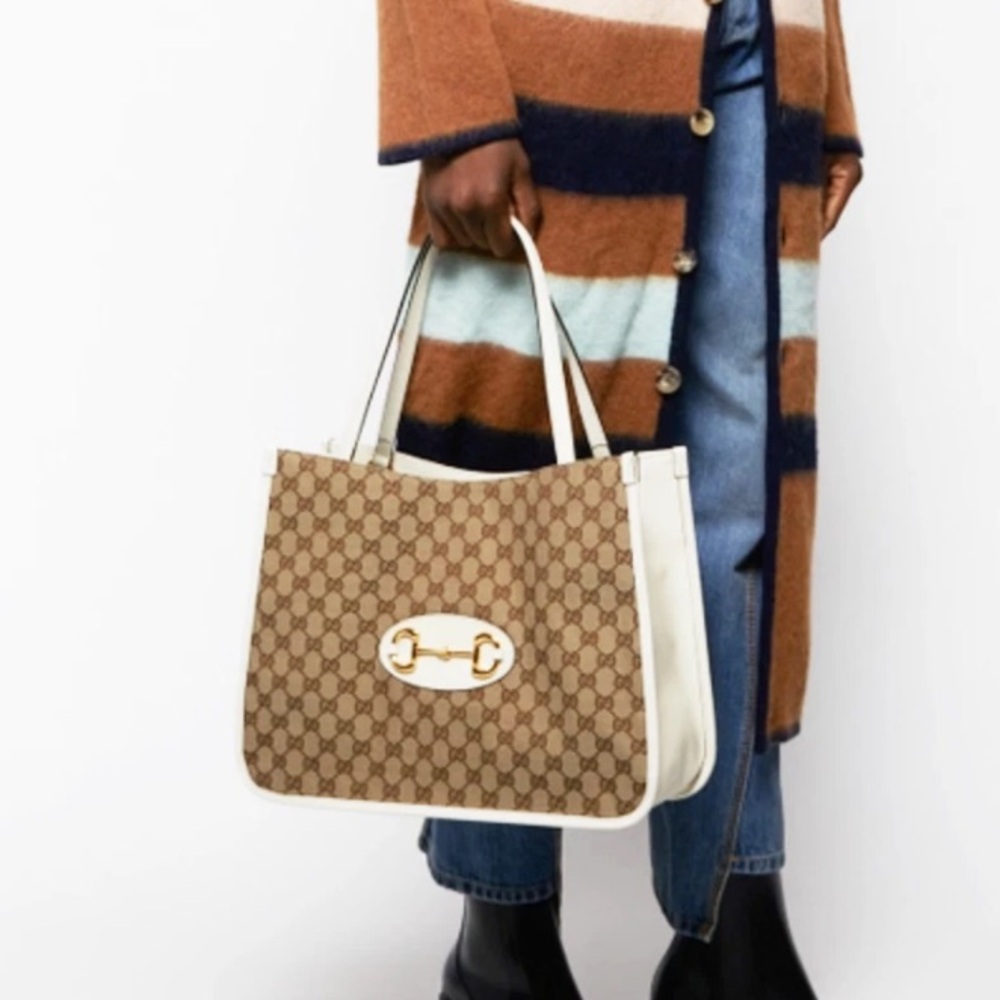 New Sakai Calfskin Lux Horsebit 1955 Tote beige Ebony Mystic white